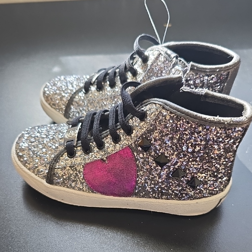 Sydney Jordyn Glitter High-Top Sneakers with Heart Patch Size 10